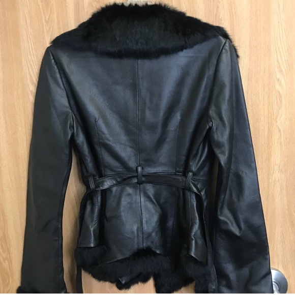 ✨🚨ISO🚨✨ Bebe black leather and fur coat with jagged asymmetrical hem - Picture 2 of 5
